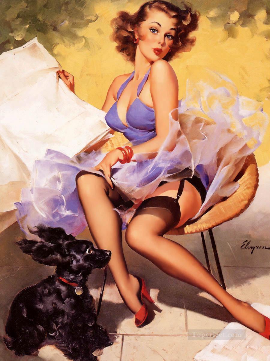Pin ups with stockings puppy Oil Paintings